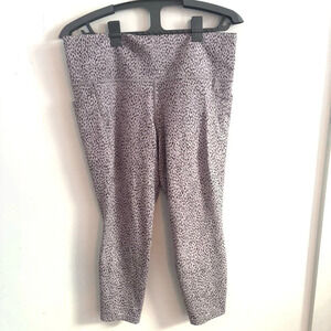 ATHLETA BEIGE BROWN SALUTATION STASH POCKET PRINTED 7/8 TIGHT LEGGING YOGA XL